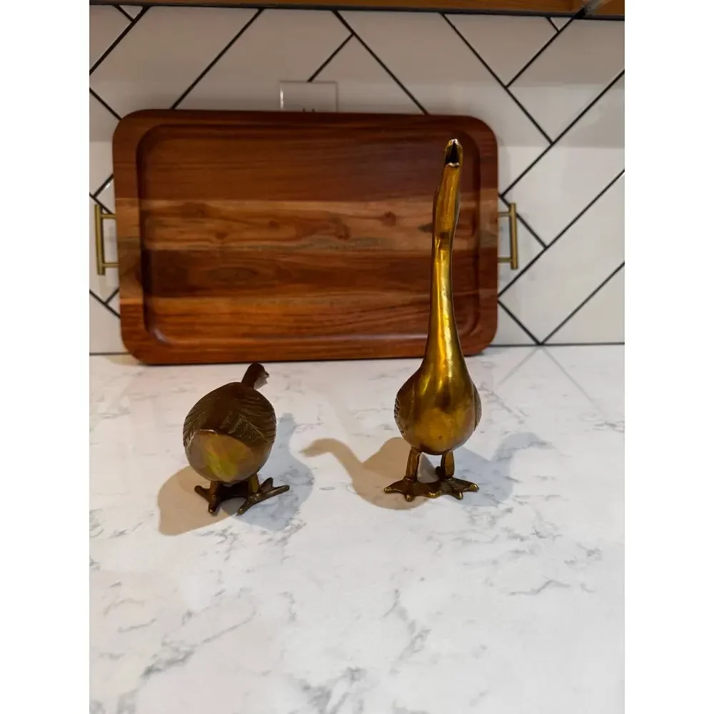 vintage solid brass goose figurines mid century modern cottage man cave granny